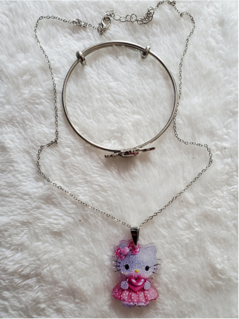 Hello Kitty will hold your ❤️ and Bracelet Set, One Size, Silver/Pink